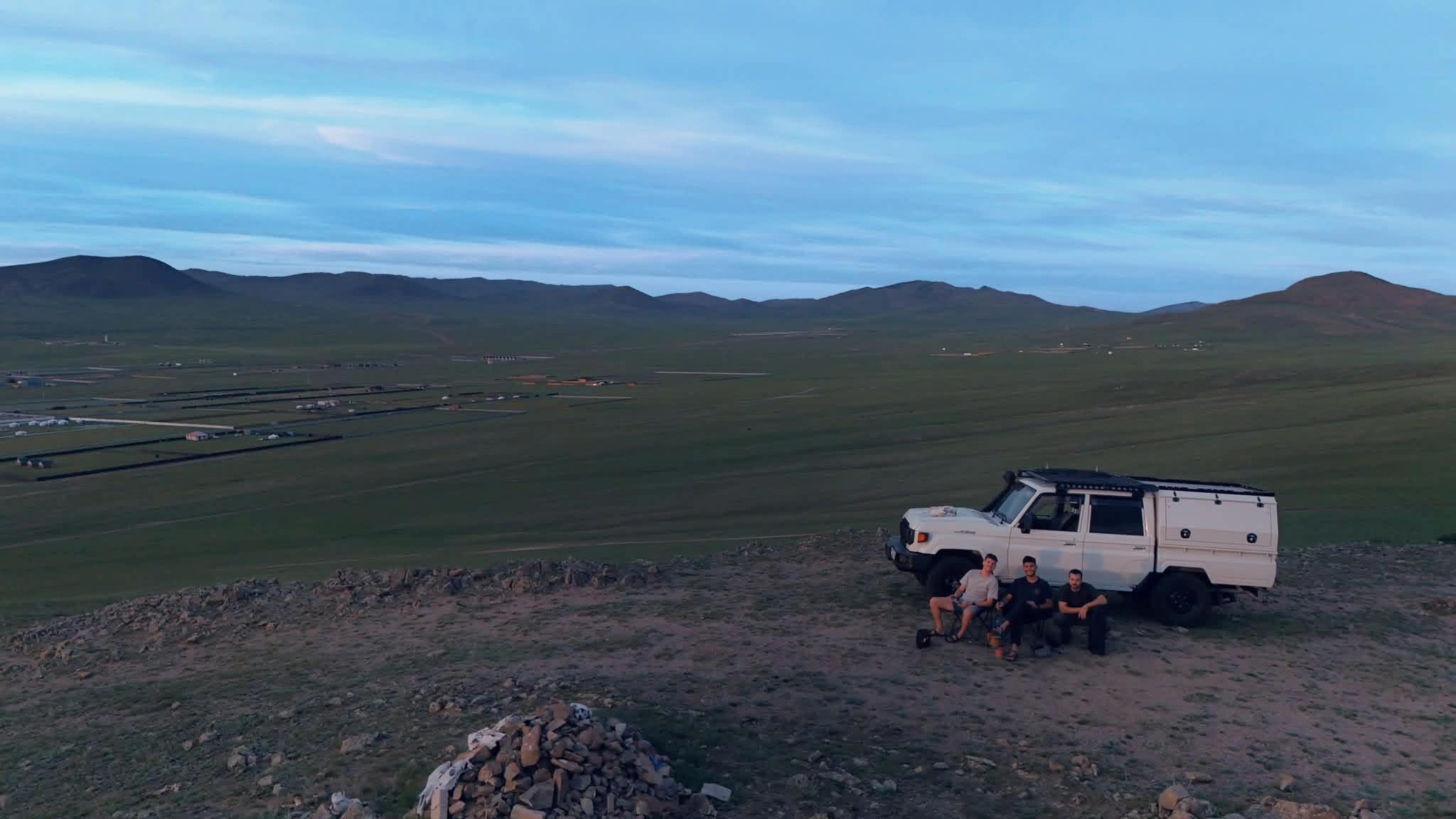 Land Cruiser 79 overlooking the Mongolian steppe