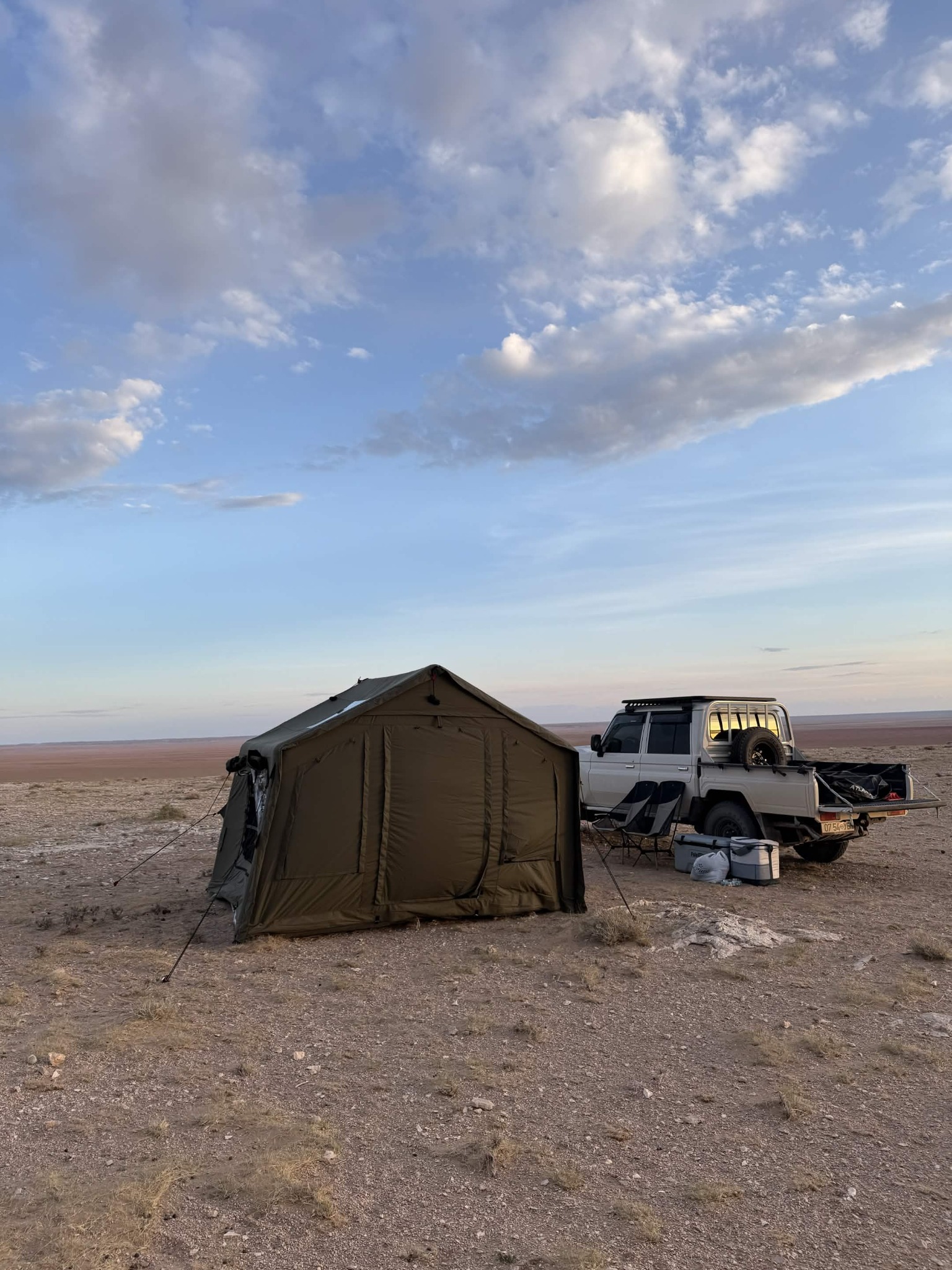 Camping setup beside the Land Cruiser